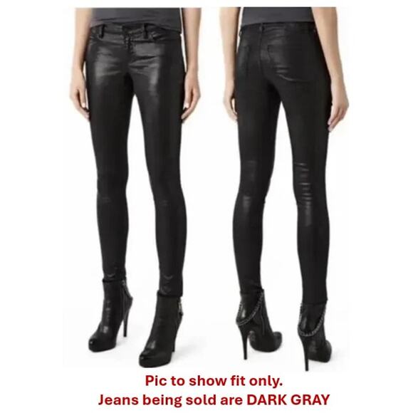 ALLSAINTS Brodie Petrel Gray Coated Skinny‎ Stretch Ankle Zip Jeans Women's 26 - Picture 3 of 15